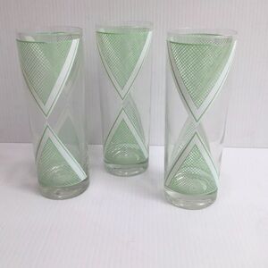 Georges Briard VTG Set Of 3 Tall Glasses MCM Highball Green White 12 Oz Rare HTF
